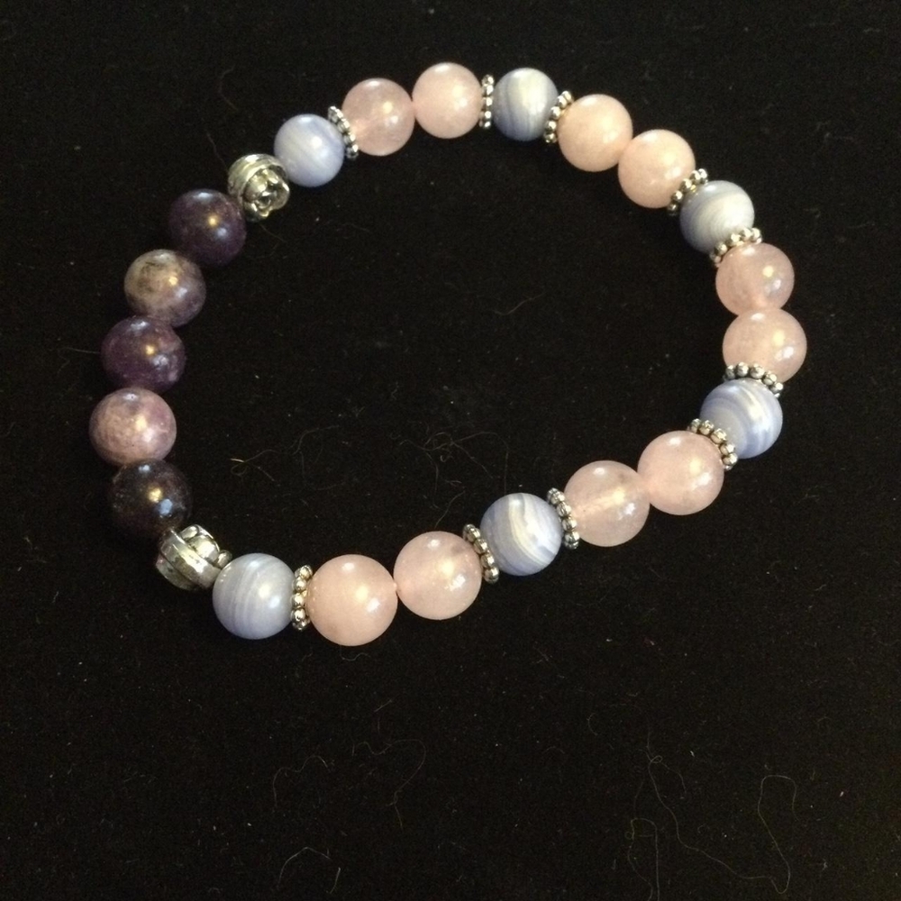Rose quartz, blue lace agate, amethyst bracelet
